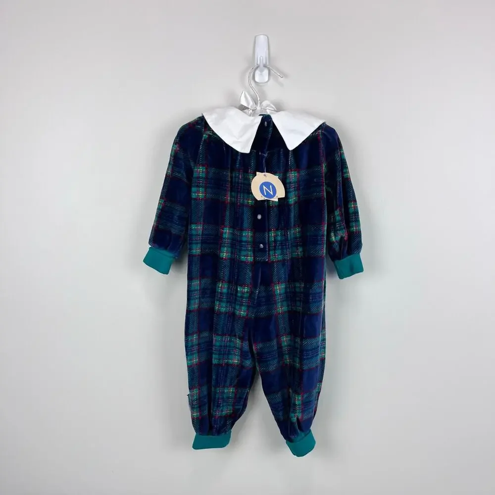 Vintage Gymboree Holiday Plaid Velour One Piece Newborn 3-6 Months NWT